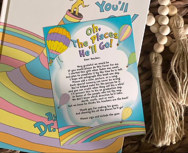 Instruction Card for Teacher, Graduation Keepsake Letter, End of School Memory Note, Boy & Girl, Rainbow Pastel Template, Instant Download, Editable