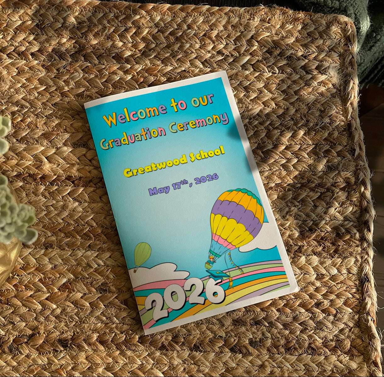 2026 Graduation Ceremony Program Template | Hot Air Balloon Theme | Editable Pre-K, Kindergarten, 1st–5th Grade Program