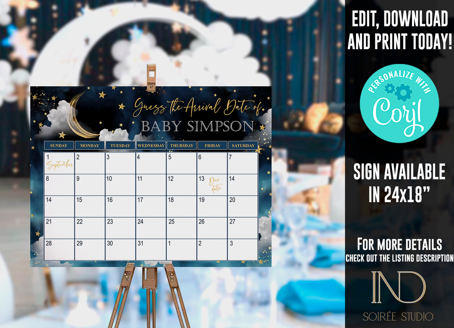 Twinkle Little Star Baby Shower Invitation Editable Template | Neutral Sky & Stars Galaxy Theme | Printable Instant Download