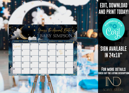 Twinkle Little Star Baby Shower Invitation Editable Template | Neutral Sky & Stars Galaxy Theme | Printable Instant Download