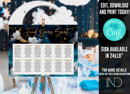 Twinkle Little Star Baby Shower Invitation Editable Template | Neutral Sky & Stars Galaxy Theme | Printable Instant Download
