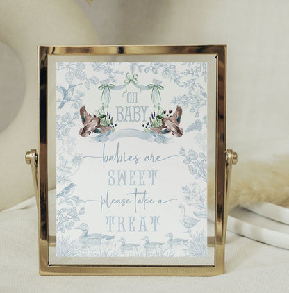 Mallard Duck Baby Shower Invitation Set | Light Blue Toile Woodland Gender Neutral Duckling Printable Template