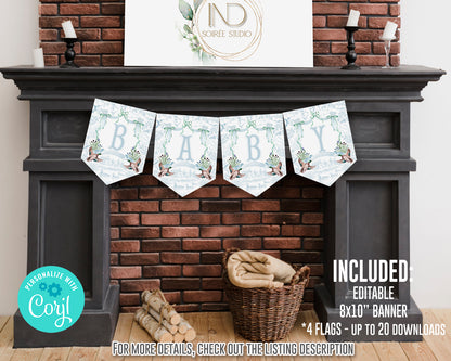 Mallard Duck Baby Shower Invitation Set | Light Blue Toile Woodland Gender Neutral Duckling Printable Template