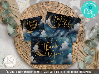 Twinkle Little Star Baby Shower Invitation Editable Template | Neutral Sky & Stars Galaxy Theme | Printable Instant Download
