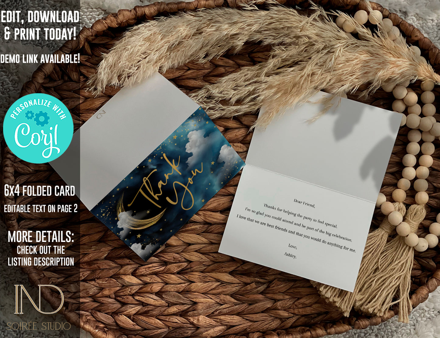 Sweet 16 Invitation & Party Bundle | A Night Under the Stars Theme | Editable Corjl Template | Printable Digital Download