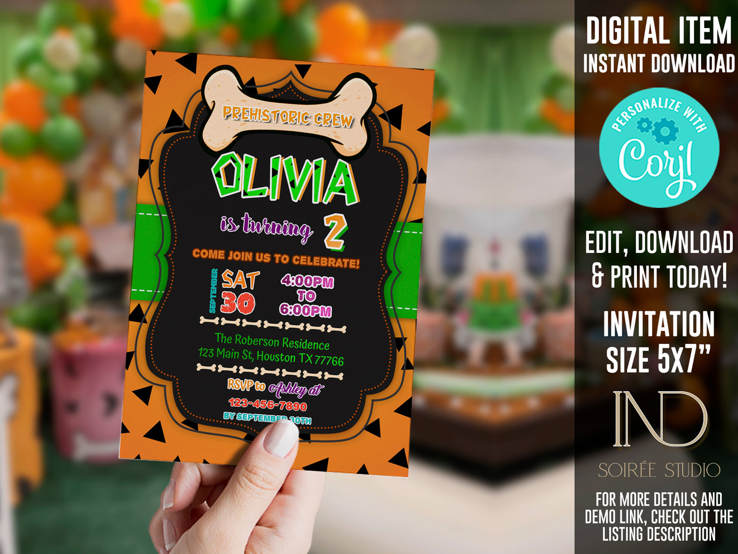 Prehistoric Caveman Birthday Invitation & Party Bundle | Stone Age Editable Printable Corjl Template | Instant Download