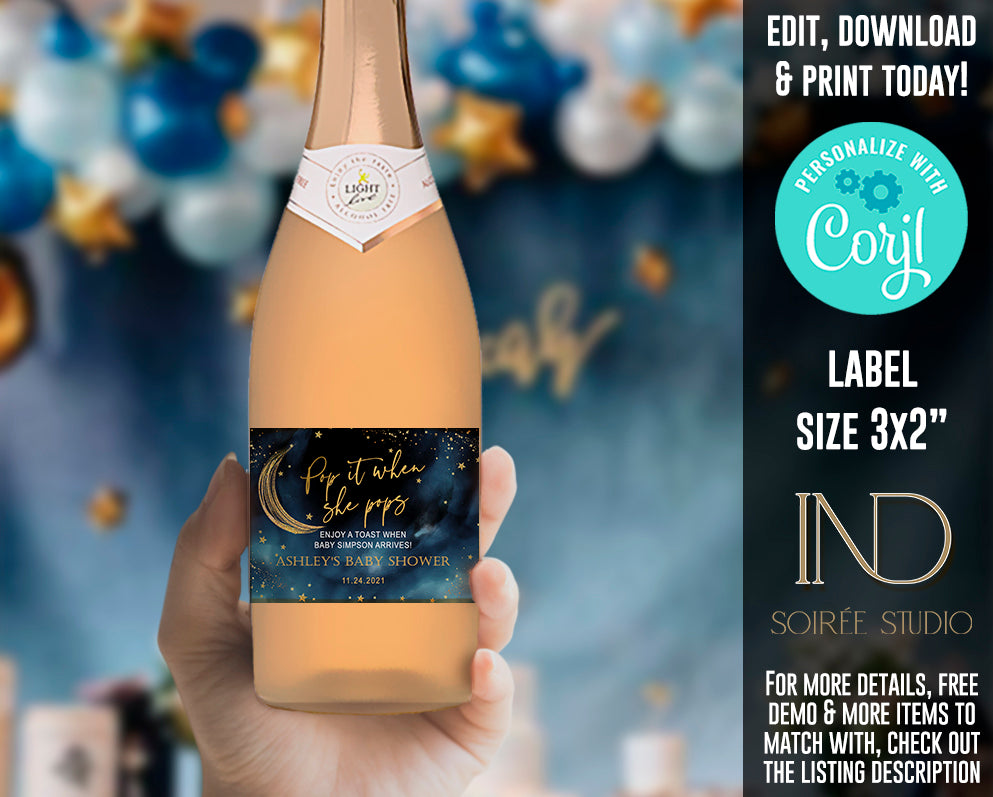 Twinkle Little Star Baby Shower Invitation Editable Template | Neutral Sky & Stars Galaxy Theme | Printable Instant Download