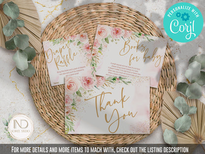 Blush Pink Baby Shower Invitation Girl | Pink Floral Sweet Baby Girl | Gold Pink Watercolor | Printable Digital Template | Instant Download