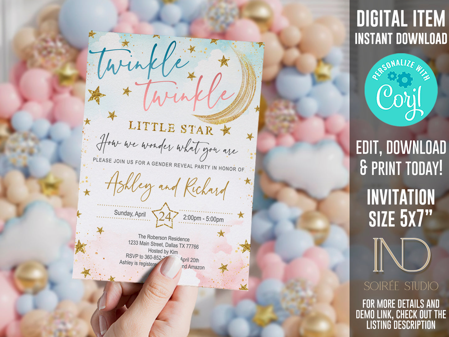 Twinkle Little Star Gender Reveal Game Bundle | Printable Baby Shower Voting Board, Invitation & Party Decor | Instant Download