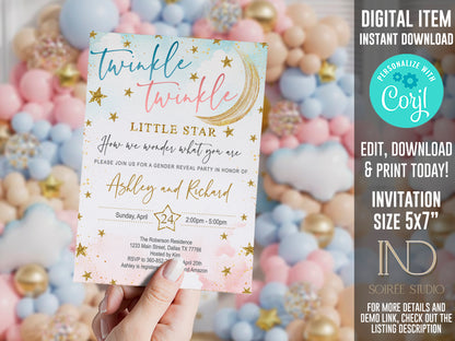 Twinkle Little Star Gender Reveal Game Bundle | Printable Baby Shower Voting Board, Invitation & Party Decor | Instant Download