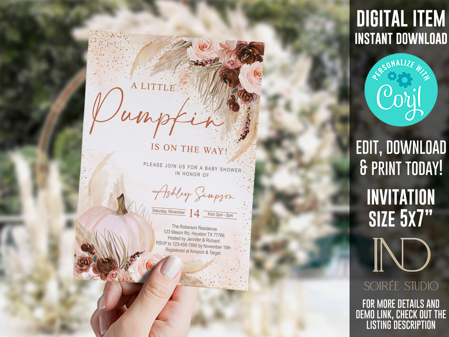 Little Pumpkin Baby Shower Invitation & Party Bundle | Editable Corjl Template | Instant Download
