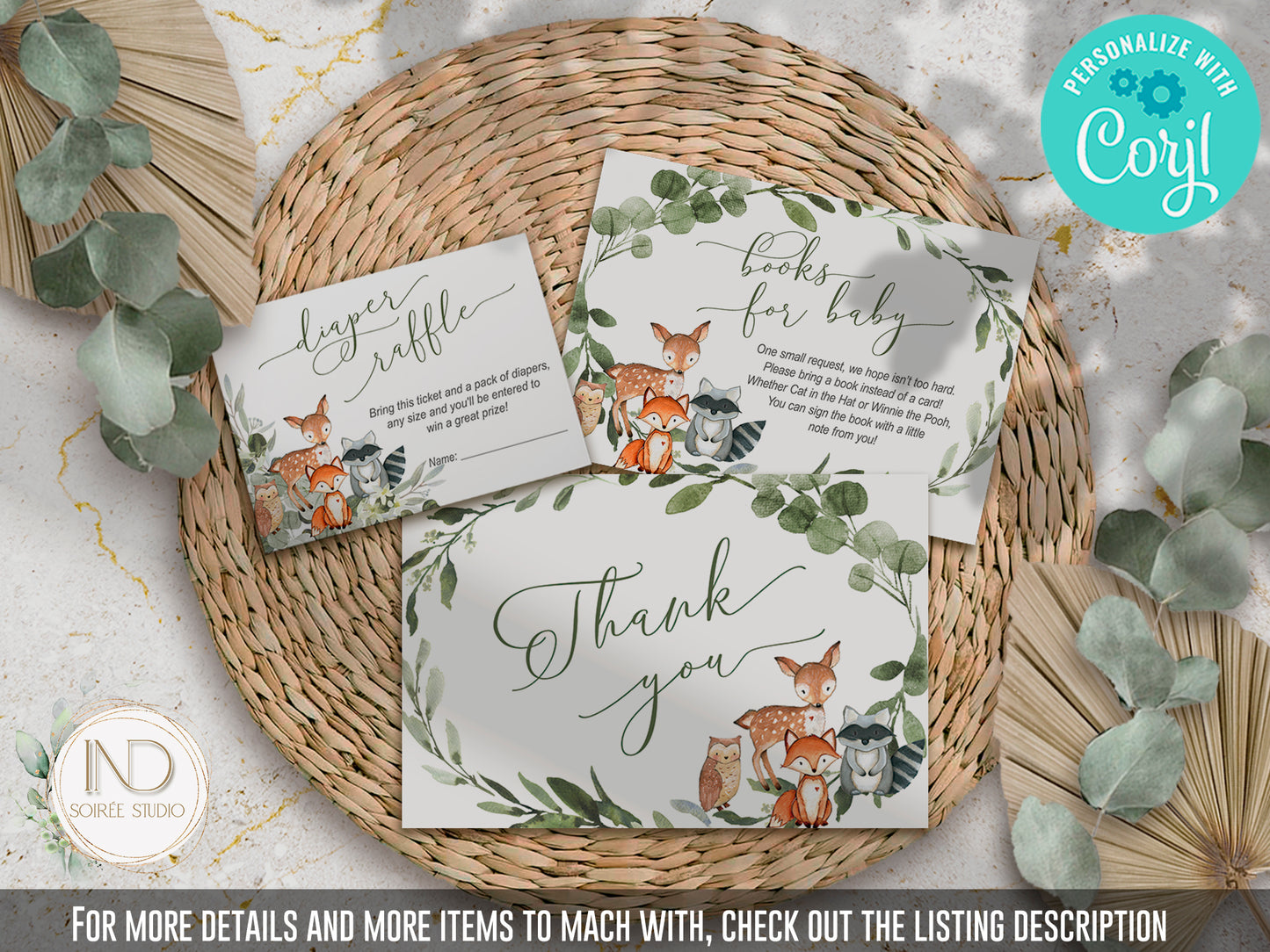 Woodland Baby Shower Invitation & Party Bundle | Editable Corjl Template | Instant Download