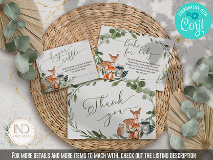 Woodland Baby Shower Invitation & Party Bundle | Editable Corjl Template | Instant Download