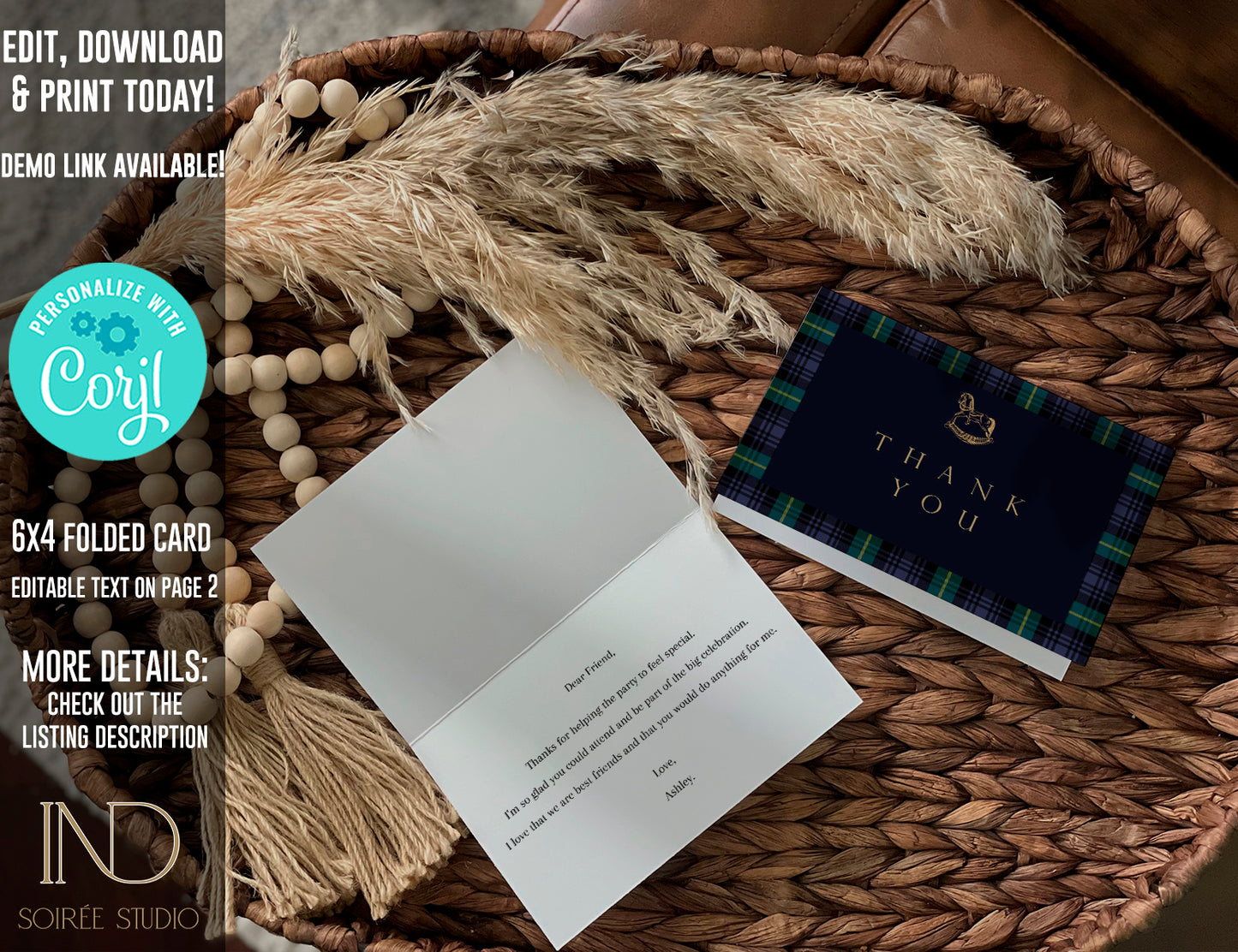 Tartan Plaid Baby Shower Invitation & Bundle | Equestrian Rocking Horse | Navy Green Preppy Winter Baby Sprinkle | Full Set Digital Download