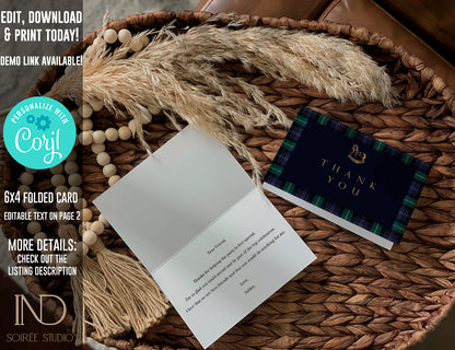 Tartan Plaid Baby Shower Invitation & Bundle | Equestrian Rocking Horse | Navy Green Preppy Winter Baby Sprinkle | Full Set Digital Download