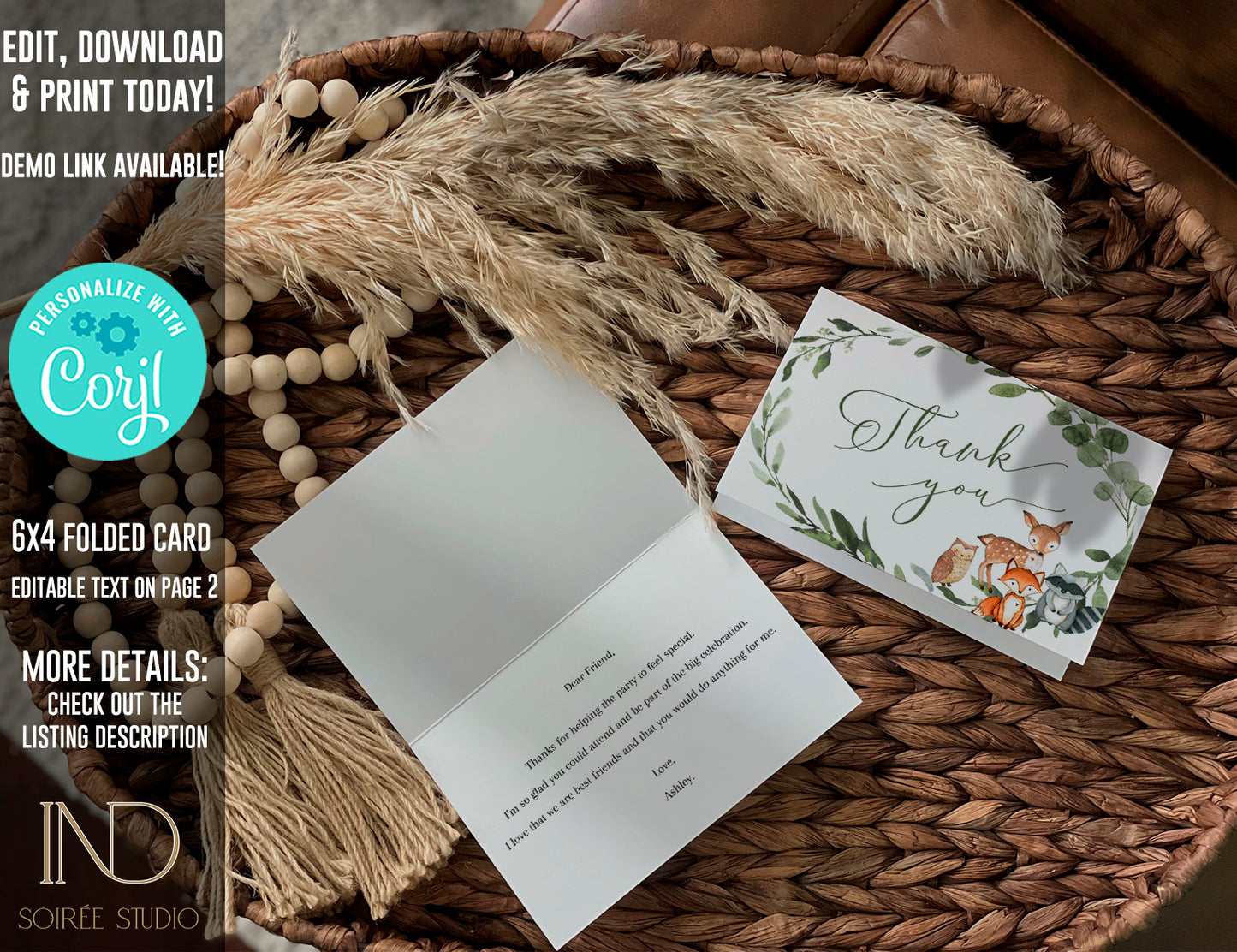 Woodland Baby Shower Invitation & Party Bundle | Editable Corjl Template | Instant Download