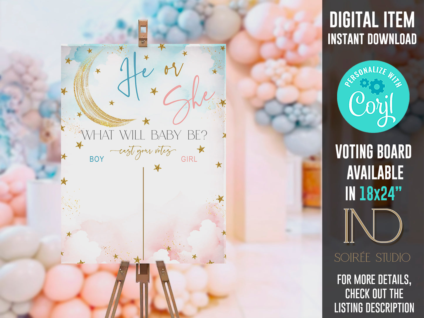 Twinkle Little Star Gender Reveal Game Bundle | Printable Baby Shower Voting Board, Invitation & Party Decor | Instant Download