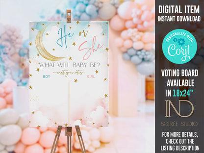 Twinkle Little Star Gender Reveal Game Bundle | Printable Baby Shower Voting Board, Invitation & Party Decor | Instant Download
