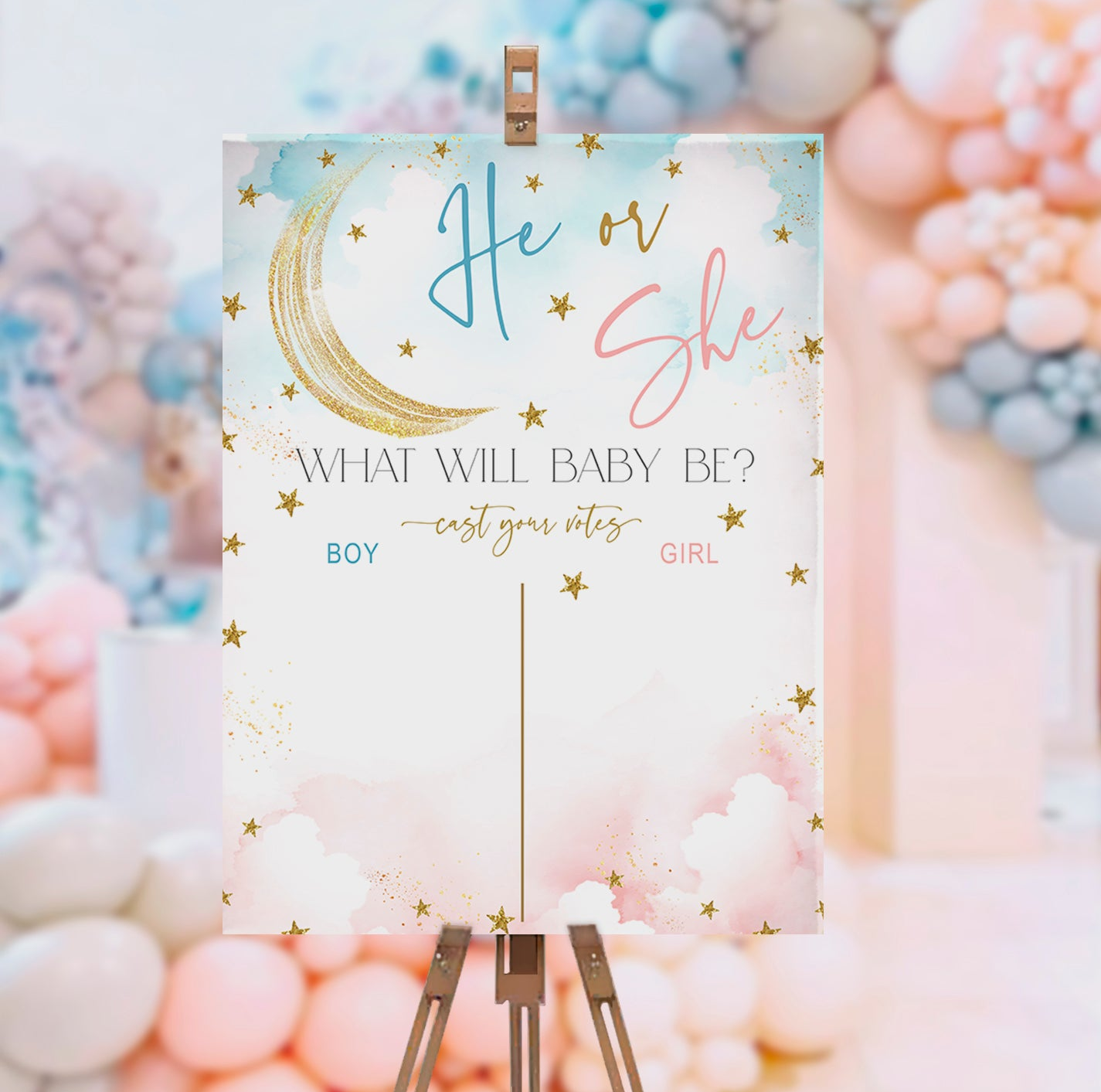 Twinkle Little Star Gender Reveal Game Bundle | Printable Baby Shower Voting Board, Invitation & Party Decor | Instant Download