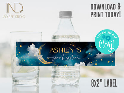 Sweet 16 Invitation & Party Bundle | A Night Under the Stars Theme | Editable Corjl Template | Printable Digital Download