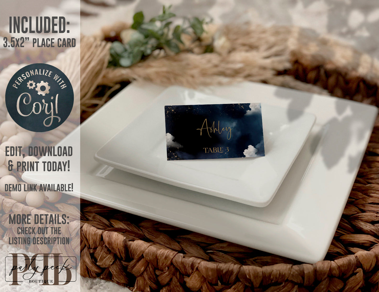 Celestial Wedding Invitation Bundle Template, Moon Galaxy Starry Night Rustic Wedding Suite, Editable Digital Download