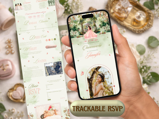 Enchanted Forest Quinceañera Website Template | RSVP Site with Countdown & Map | Editable Canva Online Invitation