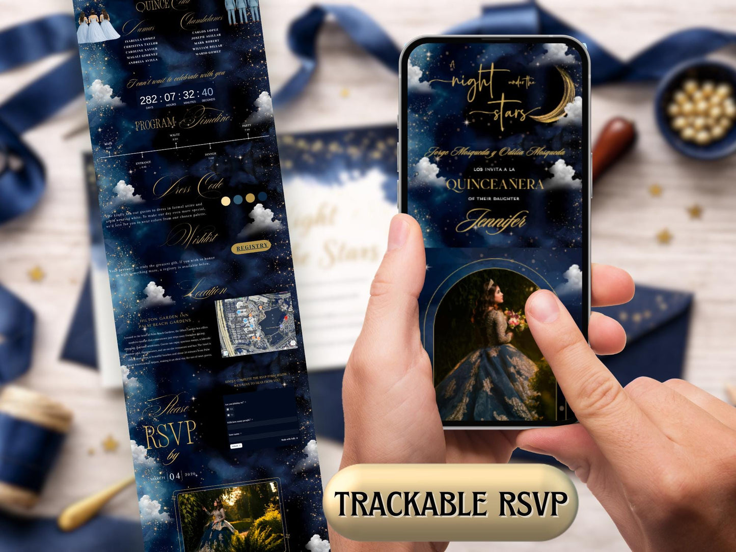 Celestial Quinceañera Website Template | Night Under the Stars | Moon & Galaxy RSVP Site with Countdown & Map | Canva | Editable Online Invite