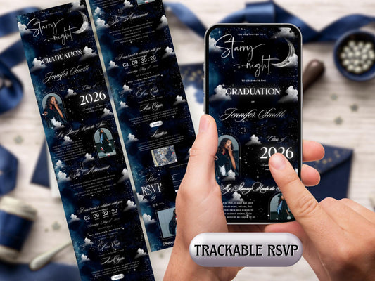Graduation Website Template | Starry Night Celestial Galaxy Theme | RSVP Website, Countdown & Map | Canva Online Invitation