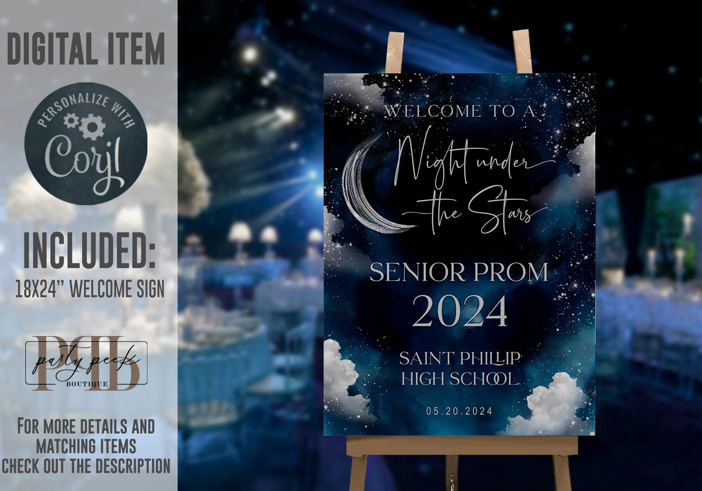 Graduation Welcome Sign Template | Night Under the Stars | Celestial Moon & Galaxy Starry Night Design | Editable