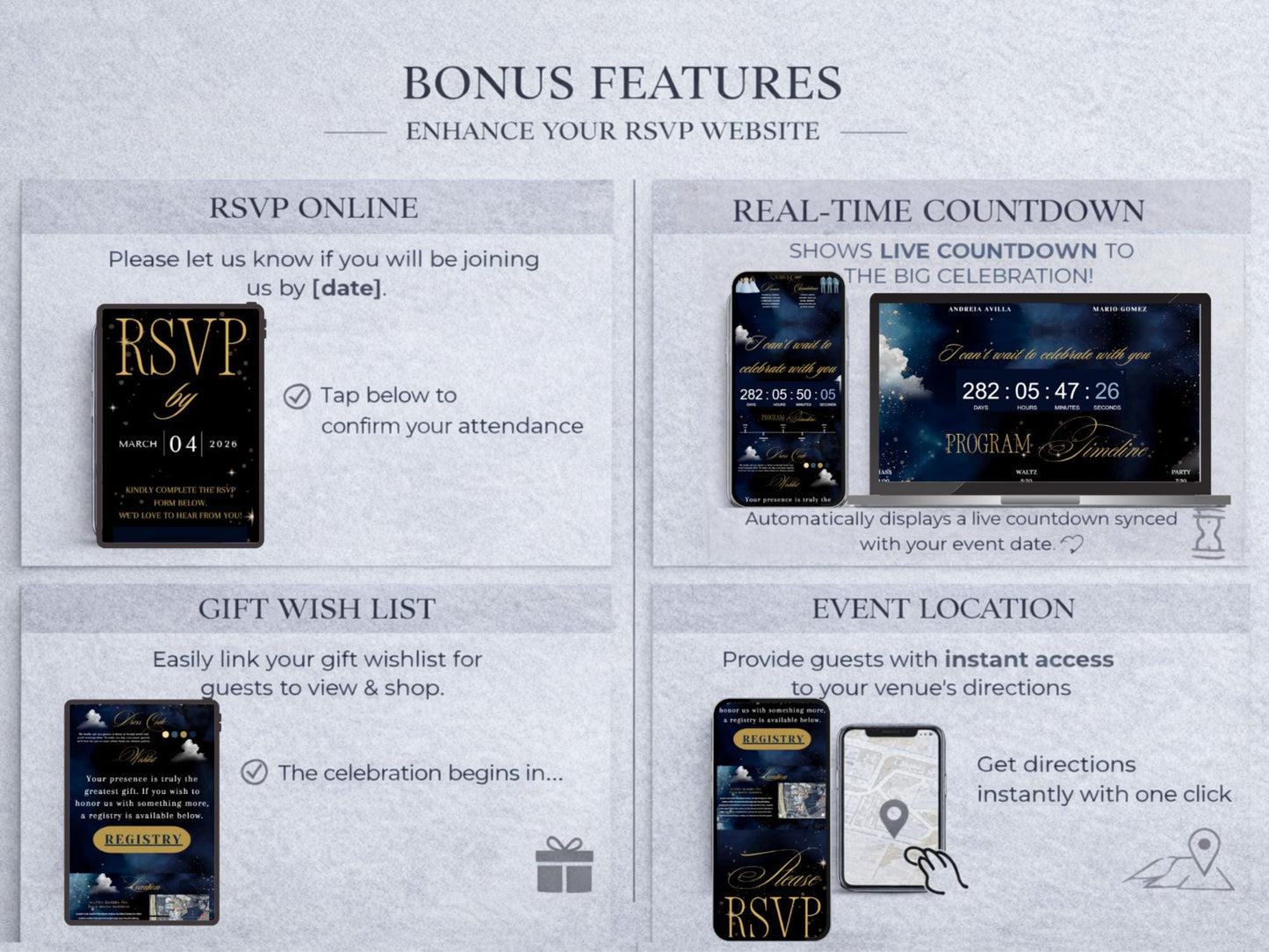 Celestial Quinceañera Website Template | Night Under the Stars | Moon & Galaxy RSVP Site with Countdown & Map | Canva | Editable Online Invite