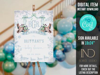 Mallard Duck Baby Shower Invitation Set | Light Blue Toile Woodland Gender Neutral Duckling Printable Template