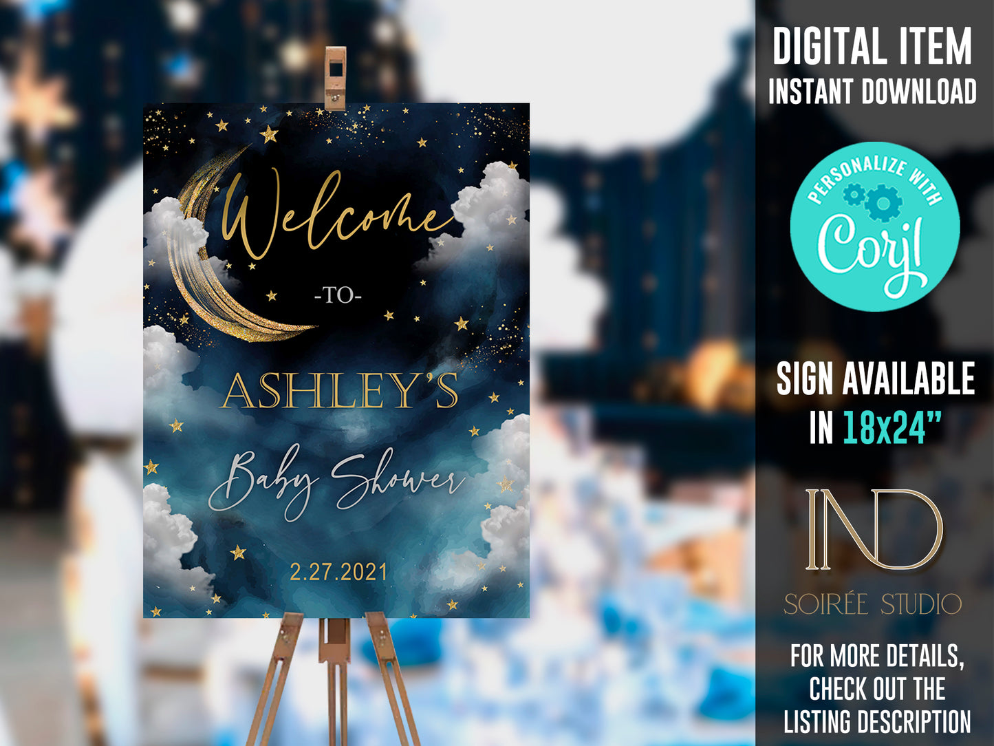 Twinkle Little Star Baby Shower Invitation Editable Template | Neutral Sky & Stars Galaxy Theme | Printable Instant Download